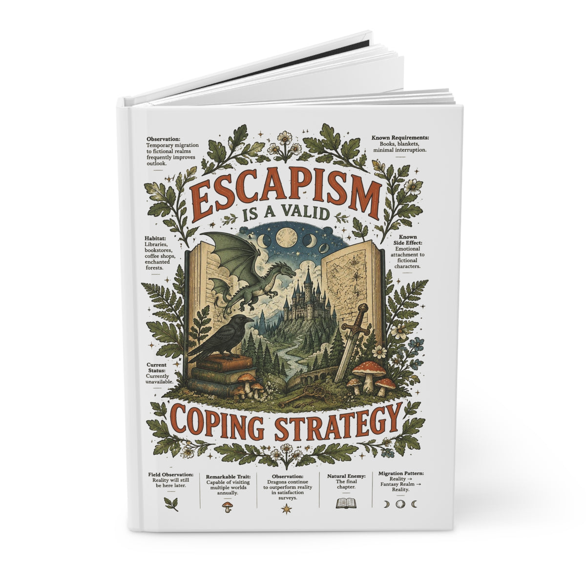 Escapism Is a Valid Coping Strategy Hardcover Lined Notebook