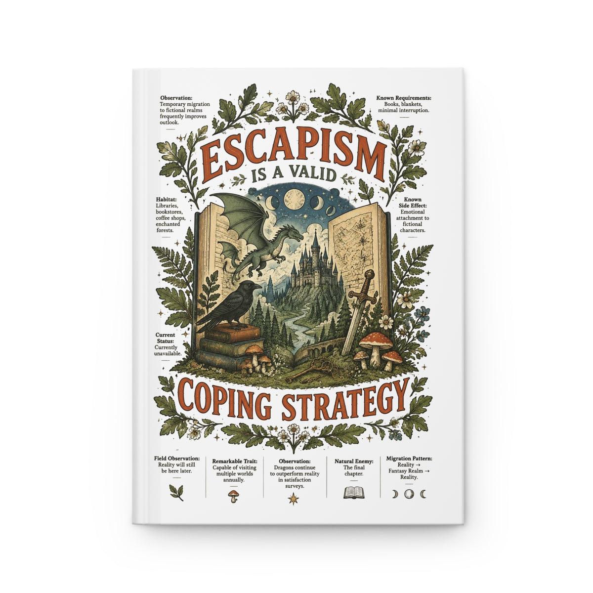 Escapism Is a Valid Coping Strategy Hardcover Lined Notebook